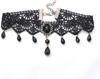 Zoestar Halloween Black Lace Choker Necklaces Vintage Crystal Pendant Necklace Punk Chain Accessories for Women at Amazon