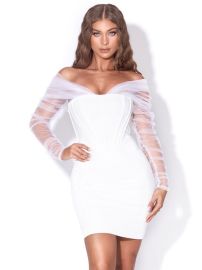 Zofia White Off Shoulder Mesh Sleeve Corset Dress Jeanscom at Jeans