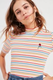 Zola Striped Mock-Neck Top by Urban Outfitters at Urban Outfitters