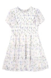 Zunie Kids Metallic Floral Flutter Sleeve Smocked Bodice Party Dress Little Kid Big Kid at Nordstrom Rack