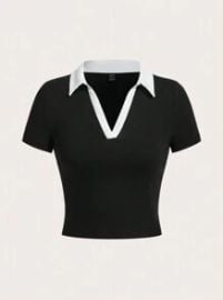 Zwear Color Block Knitted Tight-fitting T-shirt With Contrast Collar at Shein