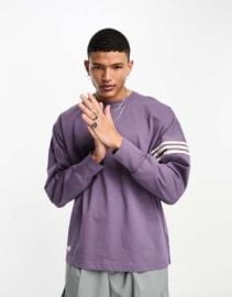 adidas Originals Neuclassics 3 stripe oversized long sleeve t-shirt in purple at ASOS