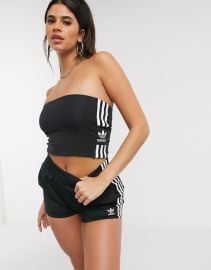 adidas Originals three stripe bandaeu top in black at Asos