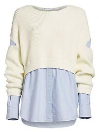 alexanderwang t - Mixed-Media Cotton Poplin Ribbed Top at Saks Fifth Avenue