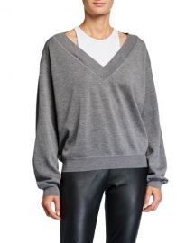 alexanderwang t Bi-Layer V-Neck Wool Sweater at Neiman Marcus