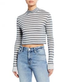 alexanderwang t Striped Slub Mock-Neck Crop Top at Neiman Marcus