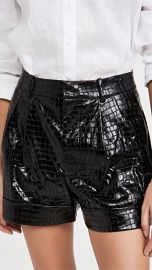 alice   olivia Conry Vegan Leather Pleat Cuff Shorts at Shopbop