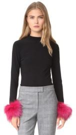 alice   olivia Haylen Top with Fur Cuffs at Shopbop