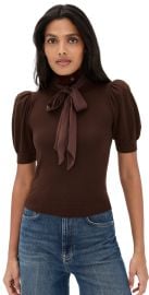 alice + olivia Chase Puff Sleeve Ruffle Neck Sweater Dark Chocolate XS at Shopbop