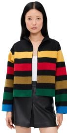 alice + olivia Pearson Collared Striped Sweater Jacket Black Multi XS at Shopbop