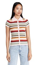 alice  olivia Colleen Striped Button Down Polo Shirt at Shopbop