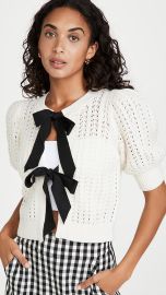 alice  olivia Kitty Puff Sleeve Cardigan with Tie Bows at Shopbop