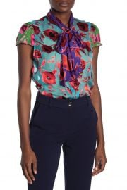 alice and olivia Jeannie Bow Neck Floral Burnout Top at Nordstrom Rack