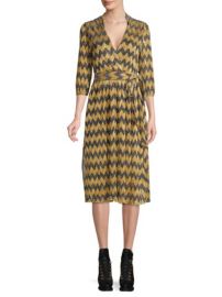 alice and olivia KATINA CHEVRON STRIPE METALLIC WRAP MIDI DRESS at Saks Fifth Avenue