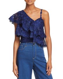 alice and olivia Saba One-Shoulder Ruffled Lace Top at Bloomingdales