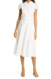 alice and olivia Vannessa Embroidered Belted Cotton Midi Dress at Nordstrom