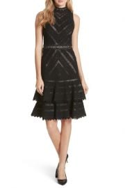 alice olivia Azita Mesh Tiered Fit  Flare Dress at Nordstrom Rack