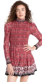 alice olivia Elvira Smocked Bodice Mini Dress Allure Medallion Perfect Ruby 12 at Shopbop