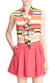 alice olivia Indira Stripe Stretch Silk Top at Nordstrom Rack