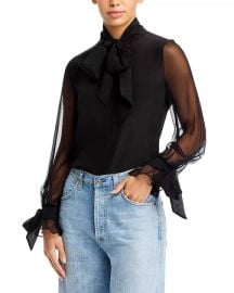 alice olivia Lloyd Wrap Neck Tie Top In Black Shop Premium Outlets at Shop Simon