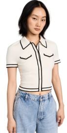 alice olivia Marlena Button Front Polo Ecru/Black S at Shopbop