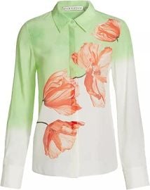 alice olivia Womenx27s Brady Ombre Floral Silk Button Down Shirt US Alpha X-Small Regular Regular Multi at Womens Clothing store at Amazon