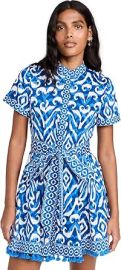 alice olivia Womenx27s Lucy Roll Sleeve Mini Shirtdress Artisan Ikat French Blue 14 at Womens Clothing store at Amazon