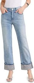 alice olivia Womenx27s Weezy Jeans with Embellished Cuffs Sierra Light Blue 24 at Womenx27s Jeans store at Amazon