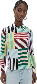 alice olivia Womenx27s Willa Placket Top Sorbet Stripe XS at Womens Clothing store at Amazon