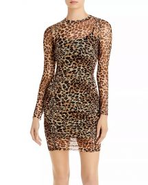 aqua Ruched Leopard Print Dress at Bloomingdales