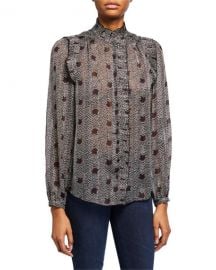 ba amp sh Precious Printed Ruffle Button-Down Top at Neiman Marcus