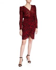 ba amp sh Saphir Zebra-Print Long-Sleeve Short Dress at Neiman Marcus