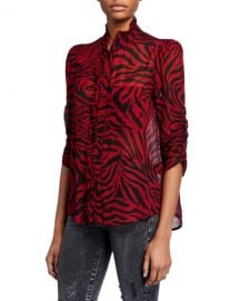 ba amp sh Sisco Tiger-Print Button-Down Top at Neiman Marcus