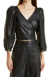 ba sh Houston Puff Sleeve Leather Crop Top at Nordstrom