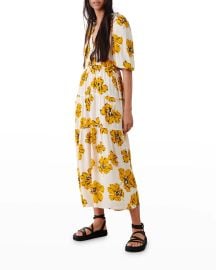 baampsh Kory Floral-Print Puff-Sleeve Tiered Midi Dress at Neiman Marcus