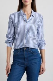 beachlunchlounge Candy Stripe Cotton Blend Button-Up Shirt at Nordstrom