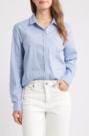 beachlunchlounge Lynden Embellished Stripe Cotton Blend Button-Up Shirt at Nordstrom
