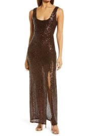 bebe Scoop Neck Sequin Evening Gown in Brown Size X-Small at Nordstrom