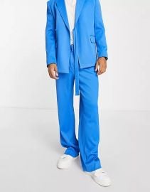 belted suit in electric blue plisse at ASOS