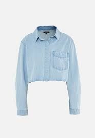 blue co ord oversized cropped denim shirt at Missguided