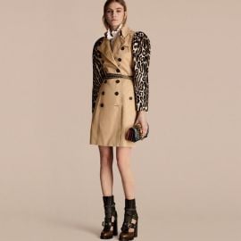 burberry Cotton Gabardine Trench Coat With Leopard-print Sleeves at Burberry