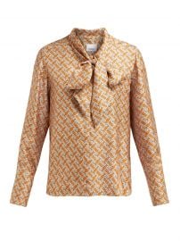 burberry Monogram-print pussy-bow silk blouse at Matches