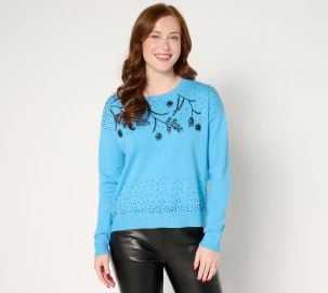 by Stacy London Floral Embellished Sweater - QVCcom at QVC