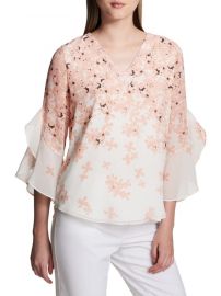 calvin klein Floral Ruffle-Sleeve Blouse at Saks Off 5th