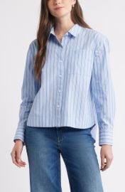 caslon(r) Long Sleeve Drop Hem Button-Up Shirt at Nordstrom
