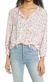 caslon(rFloral Split Neck Shirt in Pink White Summer Squall Size Xx-Small at Nordstrom