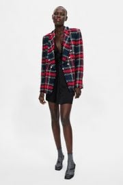 checkered tweed blazer at Zara