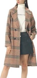 chouyatou Women's Classic Notched Collar Double Breasted Plaid Wool Blend Long Trench Coat at Amazon
