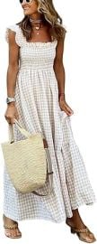 chouyatou Womenx27s Retro Plaid Smocked Dress Spaghetti Strap Flounce Long Dress at Womens Clothing store at Amazon