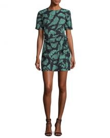 cinq a sept Bia Crewneck Tie-Side Palm-Print Mini Dress at Neiman Marcus